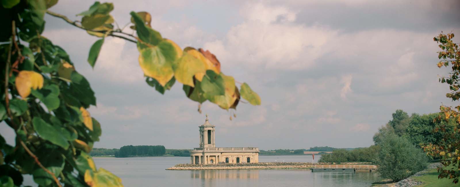 The partially sunken church on the edge of local reservoir, Rutland Water landmark